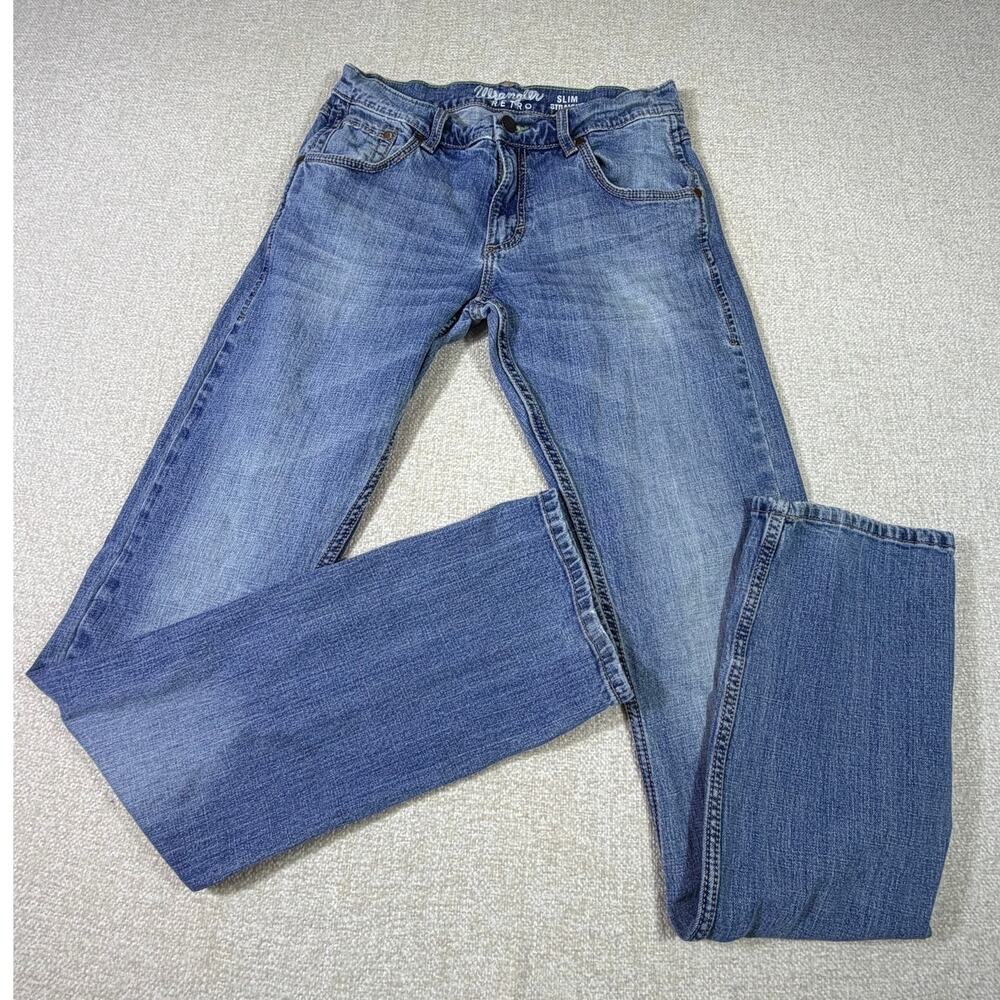 Wrangler Retro Slim Fit Men 28 x 36 5 Pocket Blue Denim Cowboy Western Jeans